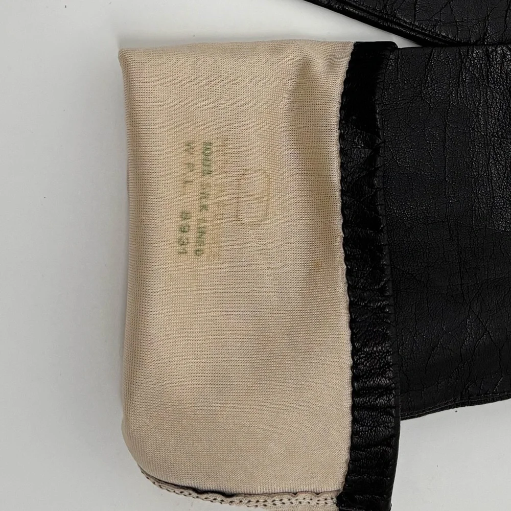 Vintage French Black Long Leather Gloves – Silk Lined, Size 7